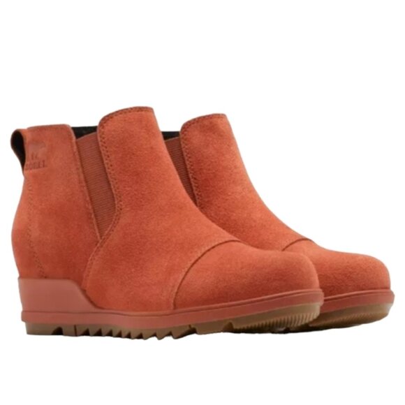 SOREL Women's Evie Pull On Suede Wedge Bootie Waterproof Lug Sole Warp Red~ 9.5 - Picture 3 of 11